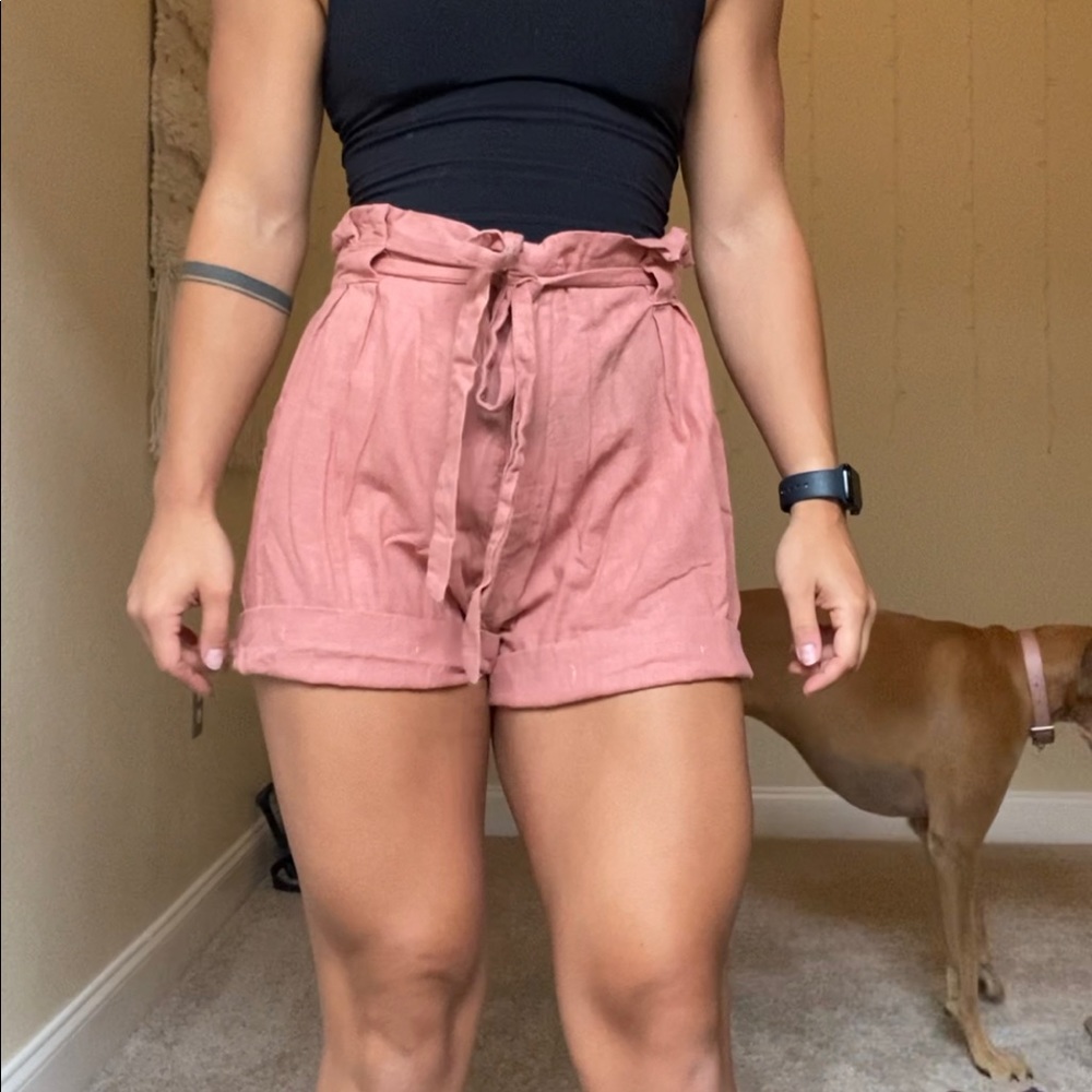 Pink paper bag shorts